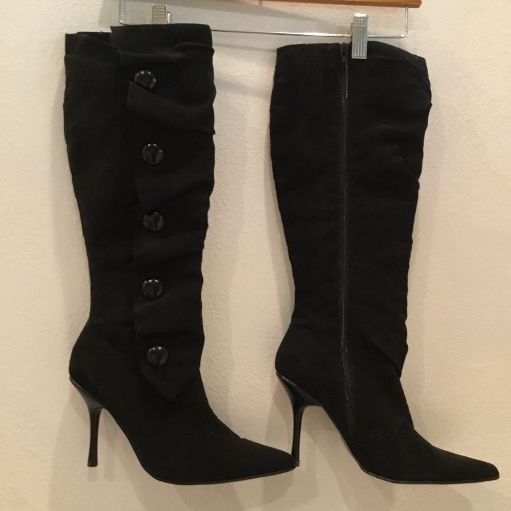 Black suede fabric boots size 9
